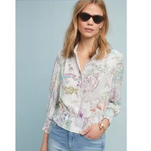 ANTHROPOLOGIE Maeve Rosa Color By Number Rayon Blouse Sz XSmall White
